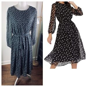 Aberyamee Women's Sz XL Polka Dot A line balloon sleeve  dress black/white
